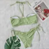 Bras sätter Para Praia 2022 Metal Decor Bikini Sexig Push Up badkläder Kvinnor Halter Brasiliansk baddräkt Green Biquini Två stycken Baddräkt T221206