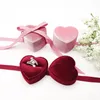Velvet Ring Box Heart Shape Double Ring Boxes Earrings Display Holder Jewelry Case for Proposal Engagement Wedding