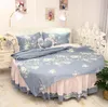 Defina a cama de cama amarela Floral Ruffle redonda de luxo 4pcs Conjunto Super King Size Algodão Puro Europa Tampa de Tampa de Caseira Passagem