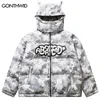 Mens Down Parkas Hip Hop Removable Hood Jacket Streetwear Camouflage Devil Horn Thicken Warm Bubble Padded Coats Harajuku Puffer Jackets 221207