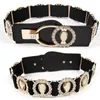 Cintos feminino wde elástico elástico espelho espelho de cintura de cintura metálica Bling Gold Band Wide Band feminino Cintura Donna Dress
