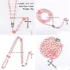 Pendant Necklaces Pink Rosary Beads Catholic Necklace For Girls Women Glass Father Bead Crucifix Pendant Rose Halloween Gift Girl Dr Dhtqq