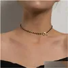 Colliers perlés Mode luxe noir cristal verre perle chaîne collier ras du cou pour les femmes fleur Lariat serrure collier cadeaux 5617 Q2 Dro Dhofk