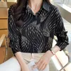 Women's Blouses Chiffon Shirt For Women Summer 2022 in strepen print lange mouw mode losse Koreaanse top tum-down kraag casual