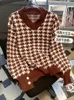 Women s Sweaters Circyy Black Sweater Women Pullovers Houndstooth V Neck Long Sleeve Loose Knitted Jumper Korean Chic Autumn Winter Clothing 221206