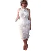 Short Sheath Lace Feather Cocktail Party Dresses Sleeveless Knee Length Prom Gowns For Women 2023 White Special Occasion Wear