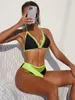 Bras setleri para praia yeşil siyah patchwork bikini 2022 seksi mayo kadınları Brezilya mayo yular biquini ağ iki parçalı mayo t221206