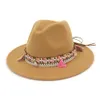 Brede rand hoeden emmer hoeden unisex brede riem vilt fedora hoeden met etnische gevlochten lint jazz cap retro panama stijl formeel ha dhbic
