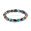 Bracelet de chakra de mode perlé Hommes Pierres biliaires noires Guérison Nce Perles Reiki Pierre d'hématite naturelle Yoga pour femmes Drop Livraison Jewel Dhqai