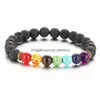 Top Plaza Hommes Femmes 8mm Colorf Lava Rock Perles Chakra Bracelet Noir Énergie De Guérison Pierre Pierre Précieuse Drop Livraison Bijoux Brace Dhkex