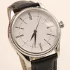 Herrenuhr, 18 Karat Silber, mechanische Uhr, schwarzes Leder, automatisches Uhrwerk, Herren-Armbanduhr