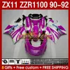 OEM Fairings For KAWASAKI NINJA ZZR1100 ZX 11 R 11R 1990-1992 Body 164No.68 ZX-11 R ZZR 1100 CC ZX-11R ZZR-1100 ZX11R 90 91 92 ZX11 R 1990 1991 1992 Fairing Kit pink rose blk