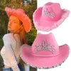 Berets Pink Tiara Western Style Шляпа для женской девушки катировала федора Фаер Эдж пляжный ковбойский блески вечеринка