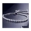 Chaîne De Mode Ronde Zircon Cubique Tennis Chaîne Réglable Bracelet Bracelet Pour Les Femmes Or Blanc Couleur Cristal Bracelets De Mariage Jewe Dh7Pa