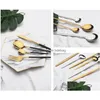 Ensembles de vaisselle 24pcs Gold Couverts en acier inoxydable Set Couteau Fourchette Cuillères Home Party Cam Ustensiles Inventaire Gros Drop Livraison G Dhqiv