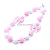 Beaded Necklaces Pretty Bow Fashion Kid Chunky Necklace Pinkaddwhite Color Bubblegum Bead Children Jewelry For Toddler Girls Drop De Dhrwk