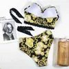 Conjuntos de sujetadores Para Praia Vintage Print Bikini Set Mujer Sexy Lace String Traje de baño Mujeres Bandeau Bikini Cintura alta Ropa de playa Traje de baño T221206