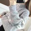 Women s Sweaters Christmas Chenille Mock Neck Dear Print Pullover Long Sleeve Top Knit Cropped Winter Clothes Warm Woman Jumper A0008 221206