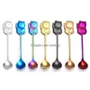 Spoons 304 Stainless Steel Dessert Spoon Money Cat Modeling Ice Cream Spoons Bar Blue Black Coffee Stir Tableware 4 2Xs L1 Drop Deli Dhin3