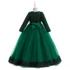 Świąteczna sukienka dla dziewczyn zielone cekiny księżniczki Długie rękawe sukienki Dzieci Bownot Tutu Ball Suknie