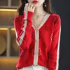 Kvinnor S Knits Tees Autumn and Winter Cashmere Cardigan Women Liten Tiger EmbroiderColor Matching Sweater V Neck Knit Thick Coat Lady 221206