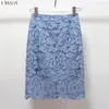 Skirts LXUNYI Sexy Lace Women High Waist Pencil Womens 2022 Spring Summer Crochet Hollow Elegant Skirt Midi Big Size