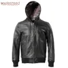 Männer Leder Faux Männer Jacke Mit Kapuze Weiche Natürliche Rindsleder Echte Mantel Kapuze Mann Kleidung Frühling Herbst Kleidung M618 221206