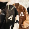 Herrjackor vinter varm faux lamm päls överdimensionerade fleece basebolljacka streetwear trend tjock kashmir lamm ull varsity jacka för män 221207