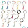 Porte-clés Longes En Bois Gland Perle Chaîne Bracelet Porte-clés De Qualité Alimentaire Sile Perles Bracelets Femmes Fille Porte-clés Dragonne Dro Dhdgc