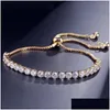 Chaîne De Mode Ronde Zircon Cubique Tennis Chaîne Réglable Bracelet Bracelet Pour Les Femmes Or Blanc Couleur Cristal Bracelets De Mariage Jewe Dh7Pa