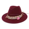 Brede rand hoeden emmer hoeden unisex brede riem vilt fedora hoeden met etnische gevlochten lint jazz cap retro panama stijl formeel ha dhbic