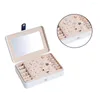 Jewelry Pouches Women Box Ring Earring Organizer Case Makeup Mirror Magnetic Button Jewellery Storage