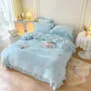 Bedding Sets White Butterfly Embroidered Ruffles 4pcs High Quality Thicken Velvet Soft Duvet Cover Bed Sheet Pillowcases