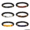 Beaded Fashion Natural Cross Black Lava Stone Beads Elastic Bracelet Essential Oil Diffuser Volcanic Rock Beaded Bracelets Drop Deli Dhwjz