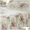 Bettw￤sche Sets 4PCS Koreanischer Stil Beige Prinzessin Bettwettset Luxus Rose Druck Spitze Quilt er R￼schen Bettdecke Bettlaken Baumwolle Quee Dhodf