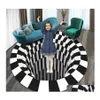 Mattor runt Threensional 3D Illusion Carpet Svartvitt visuellt vardagsrum Dekoration Hem Checkrum Badrum Dekor Mattor Inv Dhom5