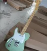 Left Hand 6 Strings Green Electric Guitar with White Pickguard Maple Fretboard Customizable