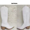 Botas vaqueras vaqueras occidental Otoño Invierno blanco hasta la rodilla mujeres talla grande 41 cómodo caminar apilado zapatos de tacón Vintage 221207