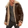 Mensjackor Mens Faux Leather Classic Solid Color Bomber Jacket Winter Shearling Sheepskin Coat Mens Leather Biker Jacket 221207