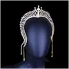 Tiaras Queen Crown Fl Rhinestone Trident Crowns for Women Girls Long Tassel Luxurious Addle Stage Play Play Headdress 1365 D3 Drop Del Dhrvf