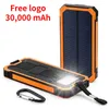 30000mAh Highlight Banques d'énergie solaire LED 2A Téléphone portable Téléphone portable Portable Logo sur personnalité GRATUIT avec la banque d'alimentation des montagnes de vente au détail