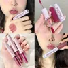 Lip Gloss 2 IN 1 Mirror Matte Lipstick Set Grape Purple Sexy Women Tint Mud Waterproof Long Lasting Plump Lips Cosmetics Kit