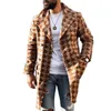 Męskie mieszanki wełniane zimowe ciepłe, swobodne kardigan kurtka Mężczyzna moda pojedyncza płaszcze płaszcze vintage w kratę z nadrukiem męską wełnianą płaszcz 221206
