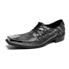 Italian Square Toe Male Brogue Real Leather Formal Dress Plus Size Men Lace Up Office Business Oxford Shoes