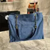 Женские дизайнерские сумки Vinatge Denim Jumbo Классические сумки C Totes Большой емкости Золотой металлический ремешок через плечо Сумки Sacoche Multi Pochette 41CM