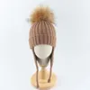 Bonnet / Crâne Caps Enfants Earflap Beanie Garçon Fille Hiver Laine Chapeau Véritable Fourrure Pompon Chaud Tricoté Bébé Enfants Pompon Bonnets Cap 221207