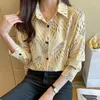 Women's Blouses Chiffon Shirt For Women Summer 2022 in strepen print lange mouw mode losse Koreaanse top tum-down kraag casual