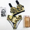 Conjuntos de sujetadores Para Praia Vintage Print Bikini Set Mujer Sexy Lace String Traje de baño Mujeres Bandeau Bikini Cintura alta Ropa de playa Traje de baño T221206