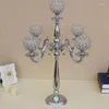 Decorazione per feste Elegante 75 cm di altezza Argento 5 bracci Candelabri per matrimoni Supporto per fiori Centrotavola in cristallo 10 pezzi / lotto