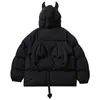 Herenjacks Hip Hop Parkas Men High Street Devil Horns Wingtail Haped Veted Jackets Dikke Warm Puffer Bubble Coats met Doll Unisex 221207